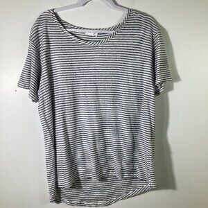 Womens a loves a Linen Tee Shirt Hi Low White Blue Stripe‎ L Linen